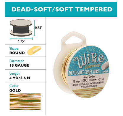 18 Gauge Gold Colour Round Craft Wire by Beadsmith Pro Quality Non Tarnish