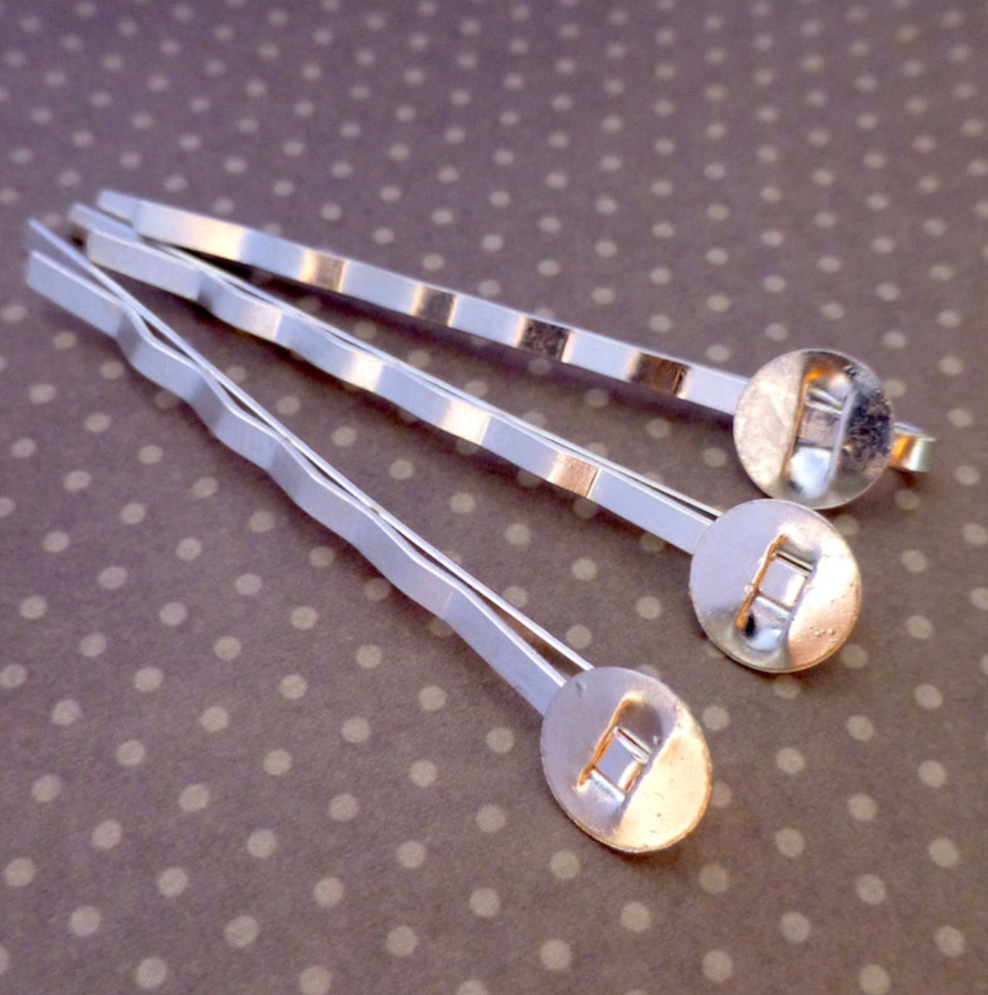 Silver Tone Bobby Pins Hair Slide with Pad - Pack of 20