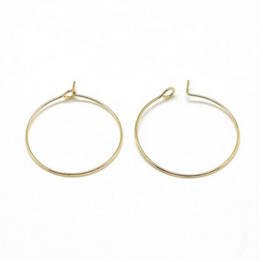 18k Gold Plated Ear Hoops 25 mm Hoop Earrings, earring findings, components for jewellery making, Pack of 10