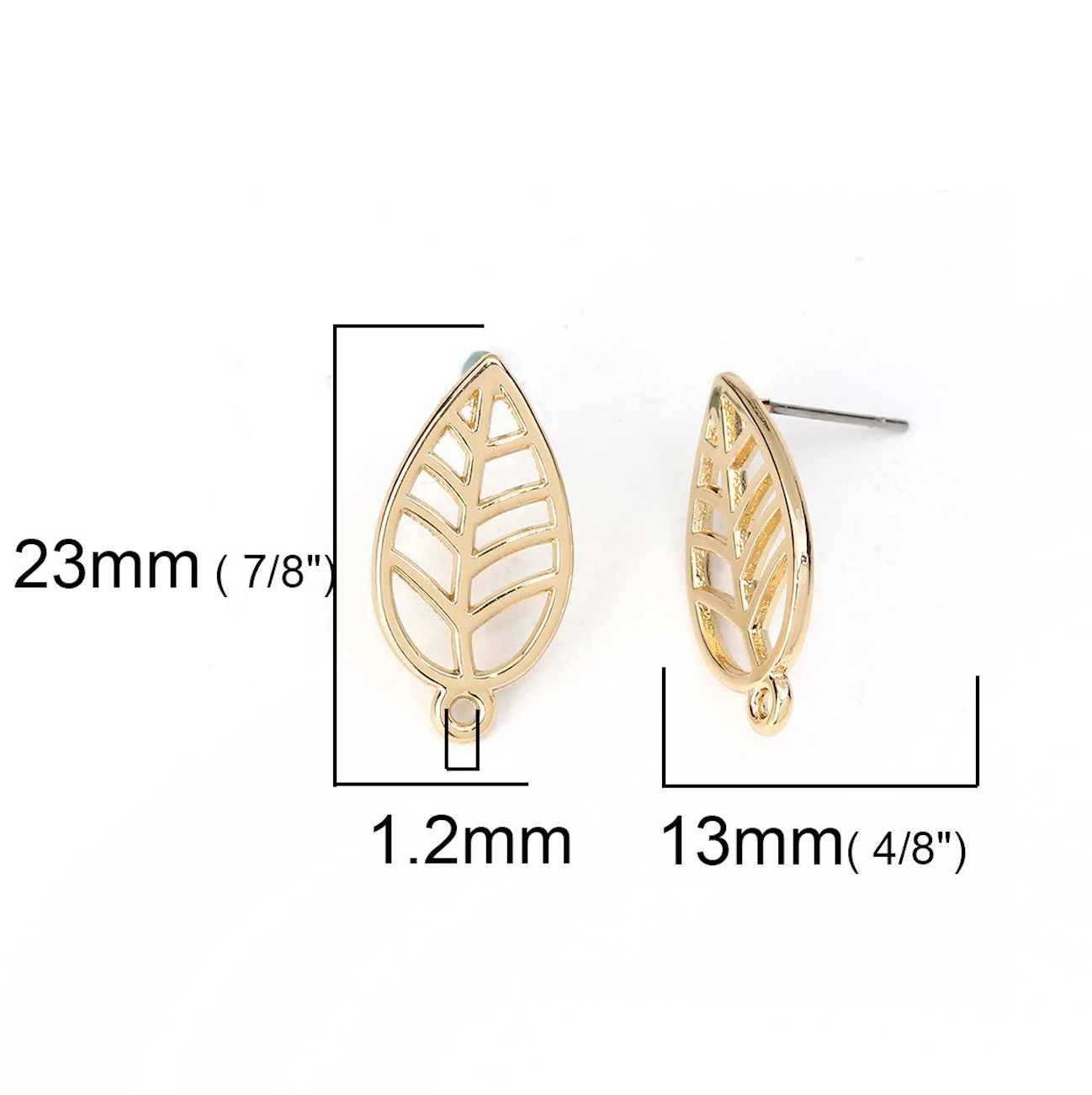 Gold Plated Leaf Ear Studs Earrings Findings Pack of 10