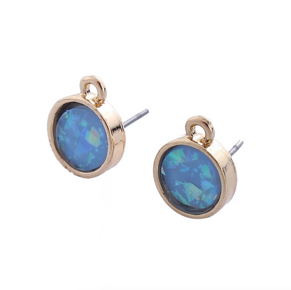 Gold Colour and Blue Resin Ear Studs Earring Components Pack of 10