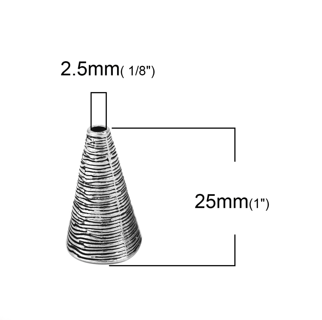 Tassel Bead Caps Large Cord End Caps Antique Silver Pack of 10