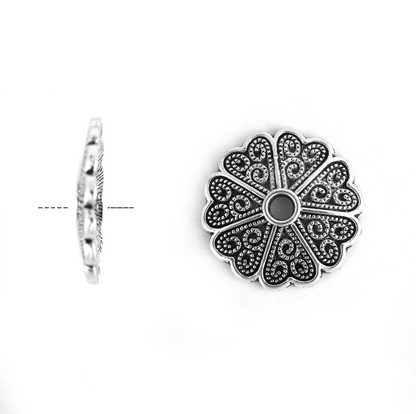 Filigree Flat Floral Bead Caps Antique Silver Colour Pack of 10