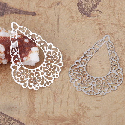Silver Colour Drop Filigree, Pendant or Earring Component - Pack of 10