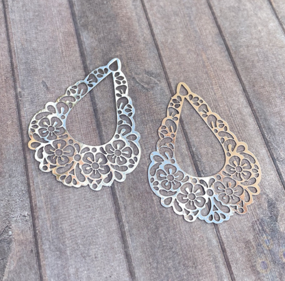 Silver Colour Drop Filigree, Pendant or Earring Component - Pack of 10