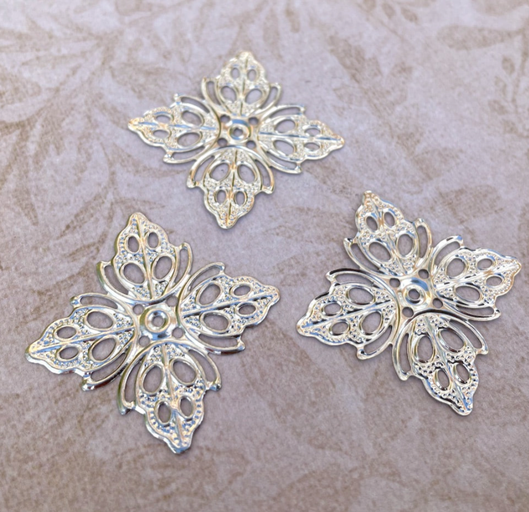 Silver Colour Square Filigree Scrapbooking Embellishments - Pack of 10