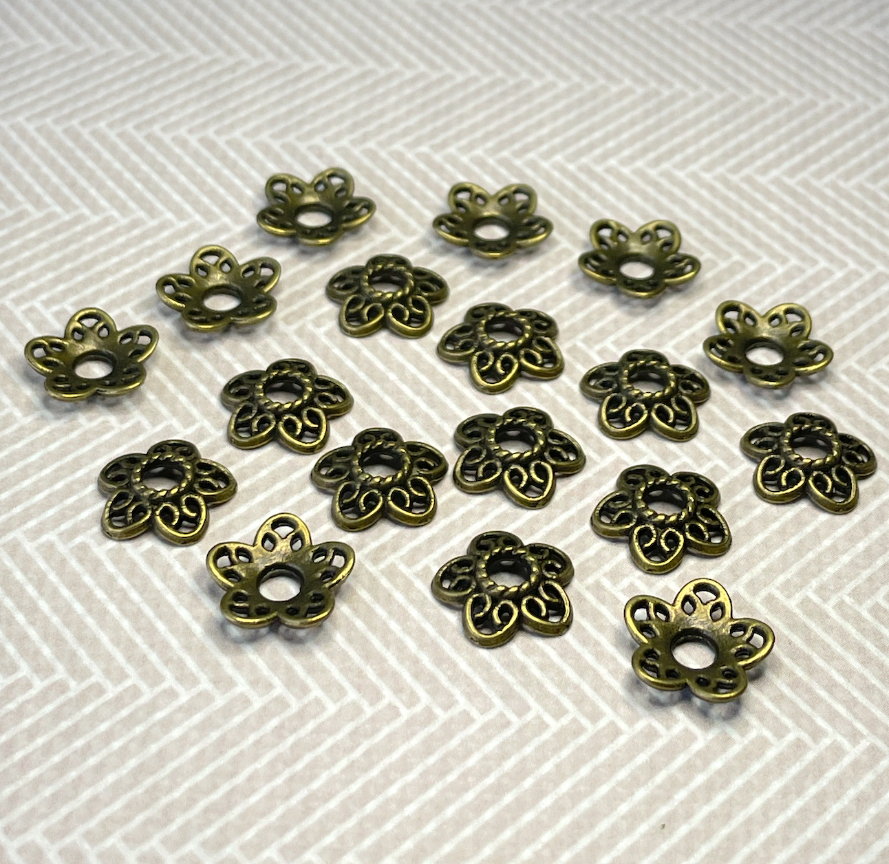 Floral Filigree 12 mm Bead Caps in Antique Bronze Colour - Pack of 30
