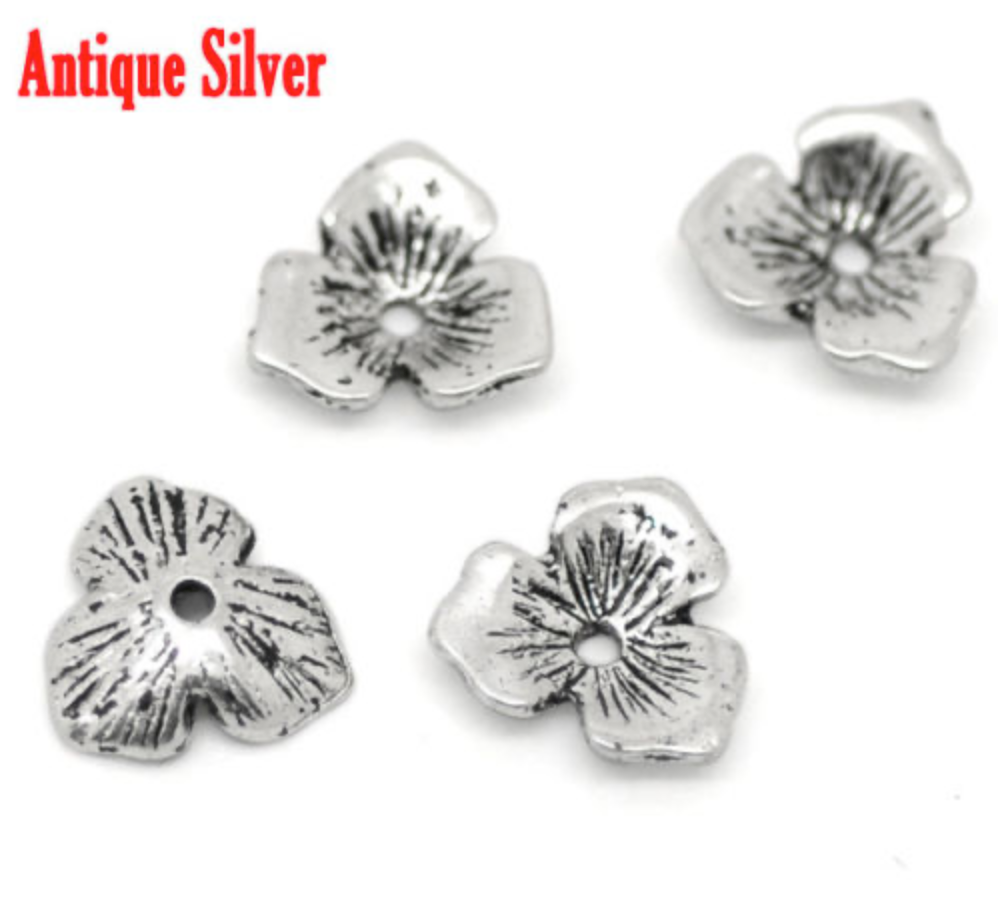 Three Leaves Bead Caps Antique Silver Colour - Pack of 20