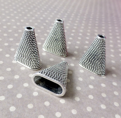 Large Cord End Caps Antique Silver Bead Caps - Pack of 10