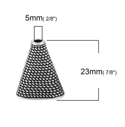 Large Cord End Caps Antique Silver Bead Caps - Pack of 10