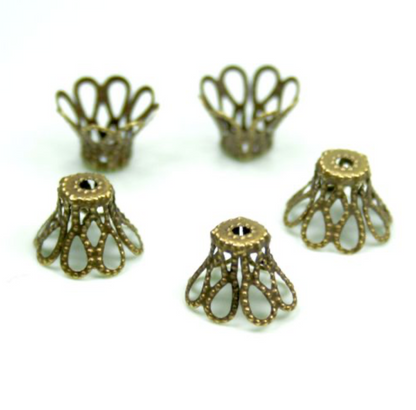 Floral Filigree Bead Caps in Antique Bronze Colour - Pack of 50