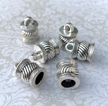 Cord End Tips Antique Silver Striped Fits 6.5mm Cord - Pack of 10