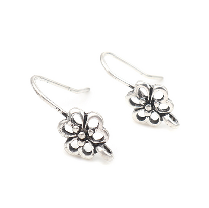 Flower Ear Wires Earring Hooks Components Antique Silver Colour - Pack of 10