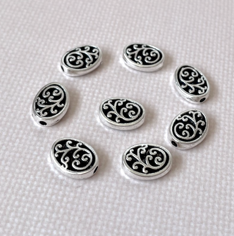 Oval Spacer Beads Antique Silver Colour - Pack of 20