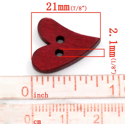 Sewing Scrapbooking Wooden Buttons Heart  Mixed Colours - Pack of 20