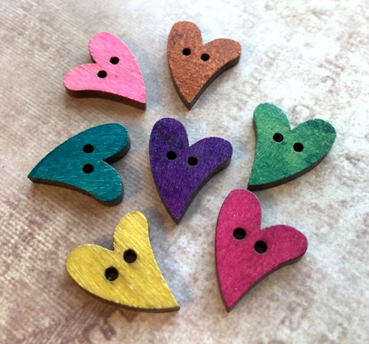 Sewing Scrapbooking Wooden Buttons Heart  Mixed Colours - Pack of 20