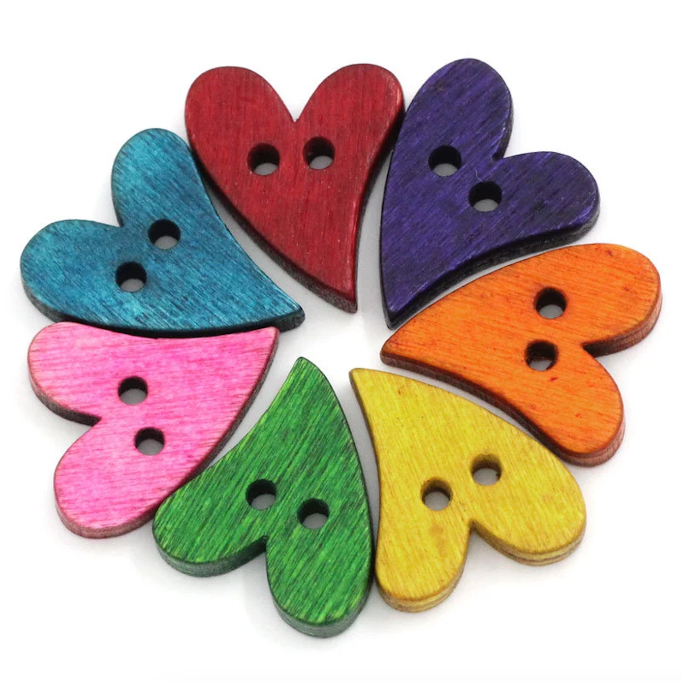 Sewing Scrapbooking Wooden Buttons Heart  Mixed Colours - Pack of 20
