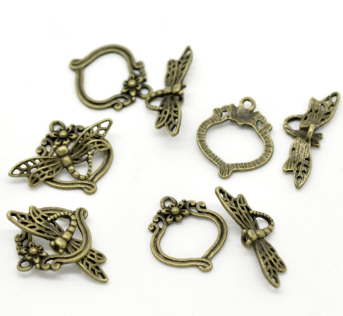 Dragonfly Toggle Clasps Bronze Colour 5 Sets