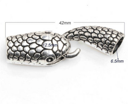 Snake Head Antique Silver Clasp for Leather Cord - 2 Sets