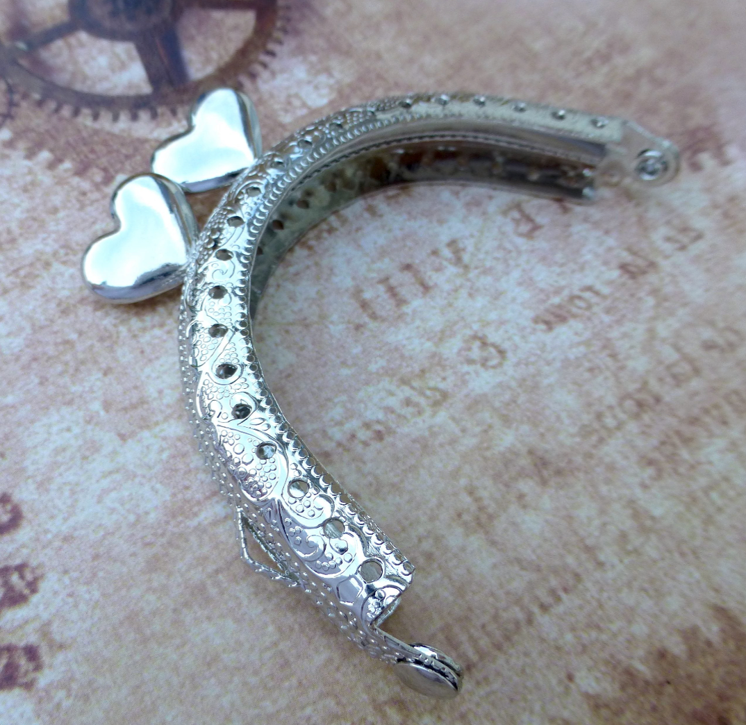 Silver Tone Purse Frame with Heart Clasp