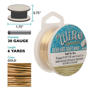 20 Gauge Gold Colour Round Craft Wire by Beadsmith Pro Quality Non Tarnish 6 yd