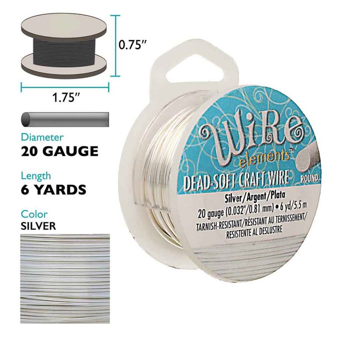 20 Gauge Silver Colour Round Craft Wire by Beadsmith Pro Quality Non Tarnish 6 yd