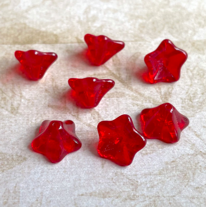 Red Flower Cup Pressed Glass Beads Pack of 30