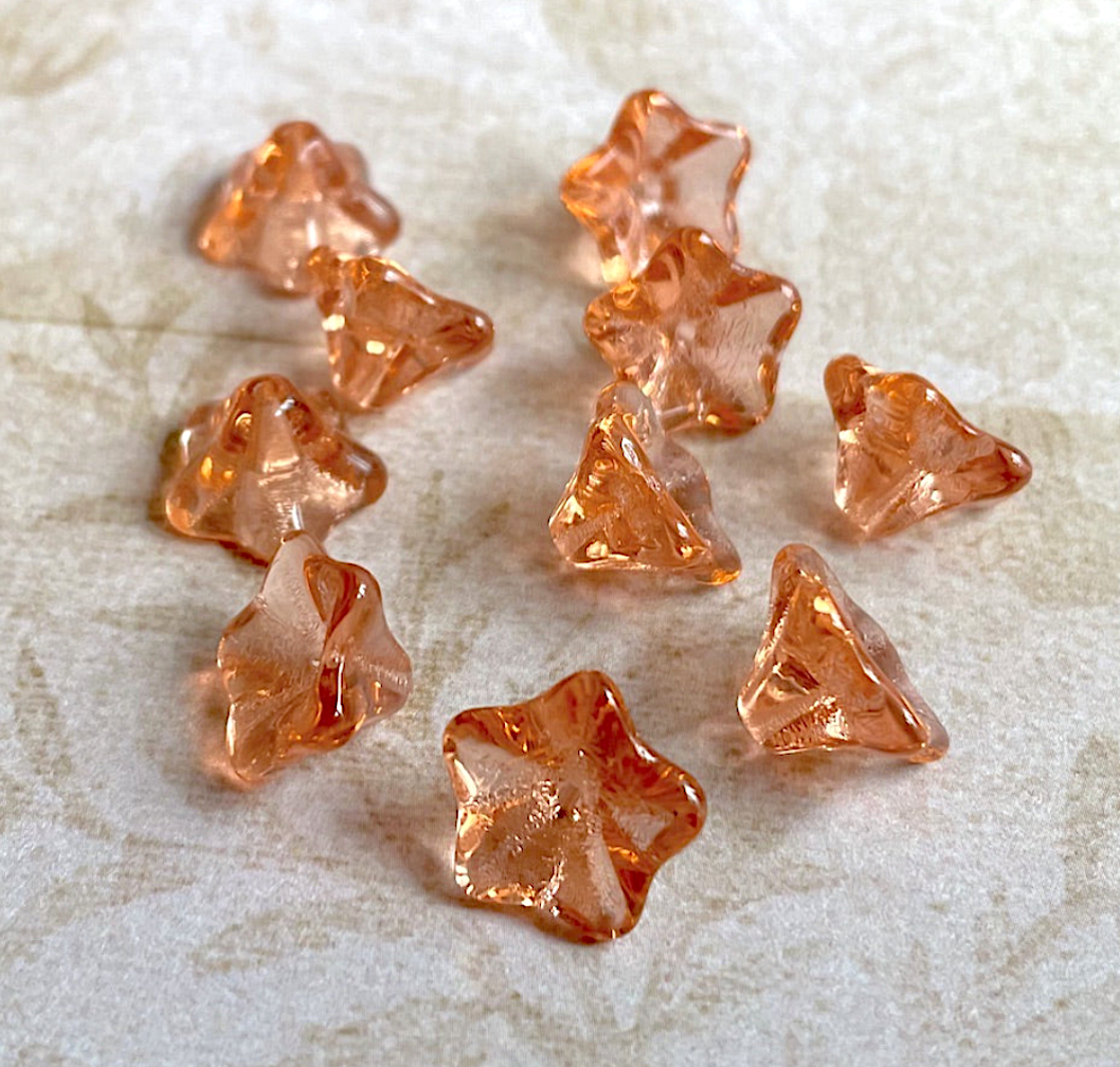 Salmon Flower Cup Pressed Glass Beads Pack of 30