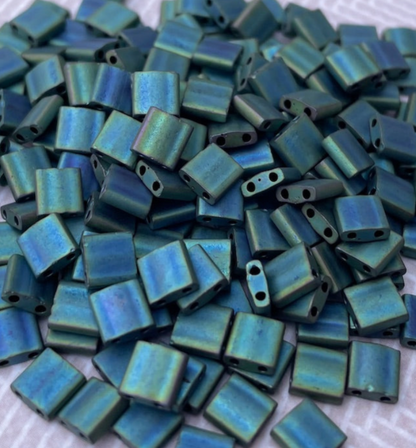 Matte Metal Blue Green Miyuki Tila Beads 8 grams