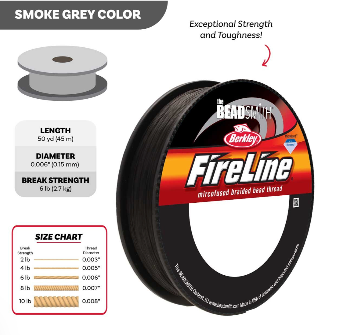 FireLine 6lb Smoke Grey Size B Beading Thread 50 yds