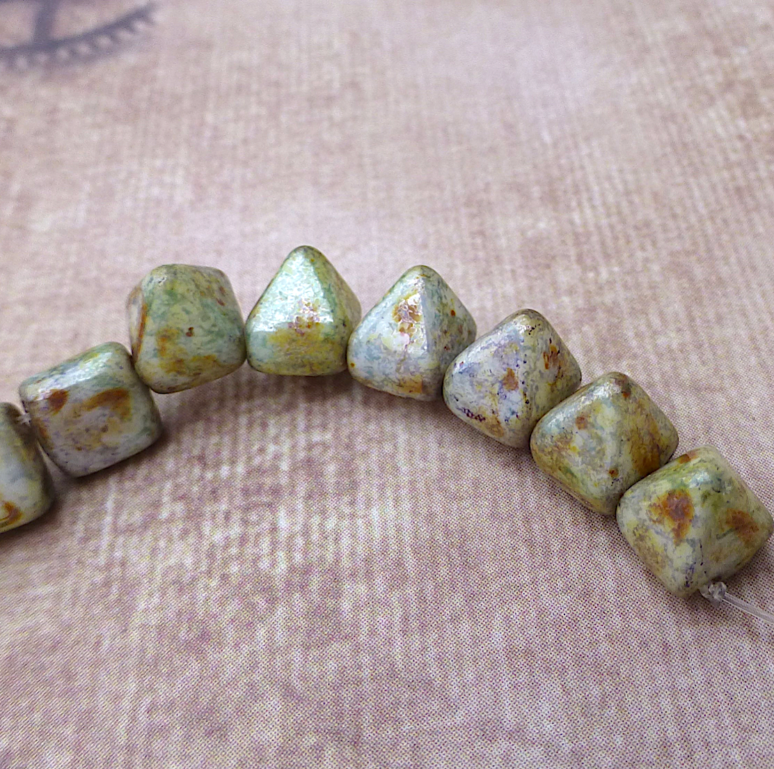 White Pistachio 6mm Pyramid Stud Czech Glass Two Hole Beads Pack of 25