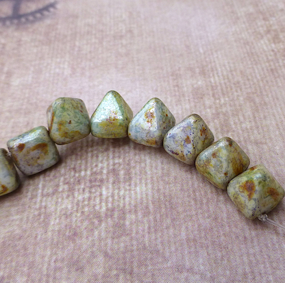 White Pistachio 6mm Pyramid Stud Czech Glass Two Hole Beads Pack of 25