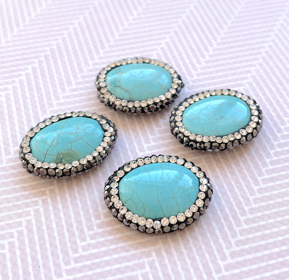 Oval Howlite Beads with Rhinestones - Pack of 4