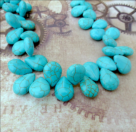 Top-drilled Synthetic Turquoise Teardrops Beads - Strand of 55