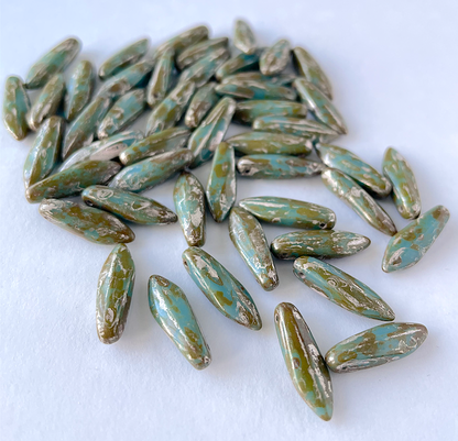 Turquoise Picasso One Hole Dagger Beads - Pack of 20 Beads