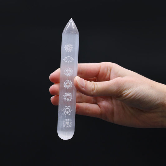 Selenite 7 Chakra Wand 16 cm Point one End