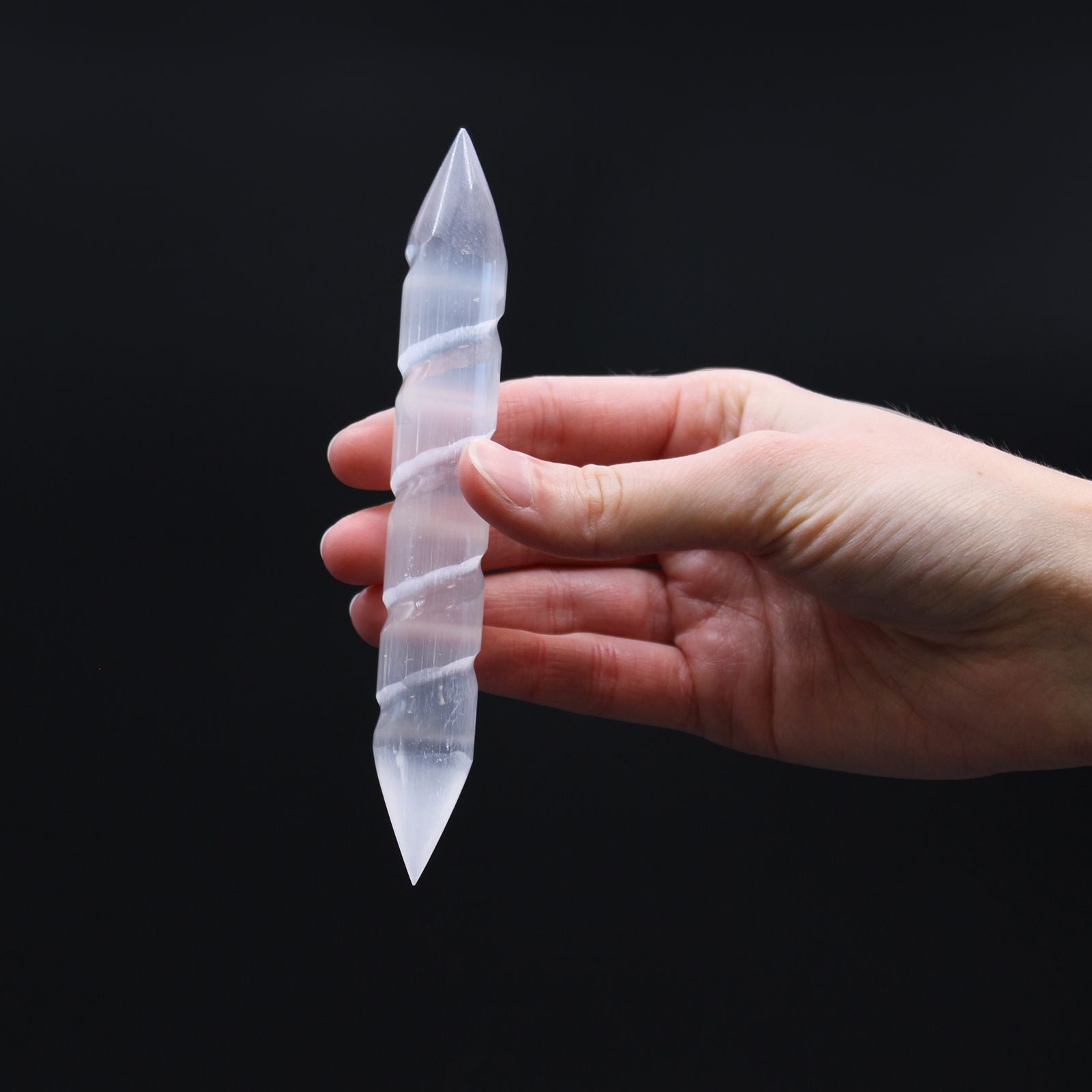 Selenite Spiral Wands - 16 cm Point Both Ends