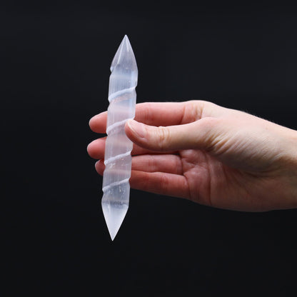 Selenite Spiral Wands - 16 cm Point Both Ends