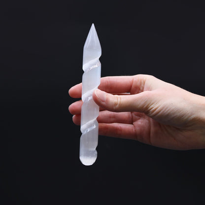Selenite Spiral Wands - 16 cm Point One End
