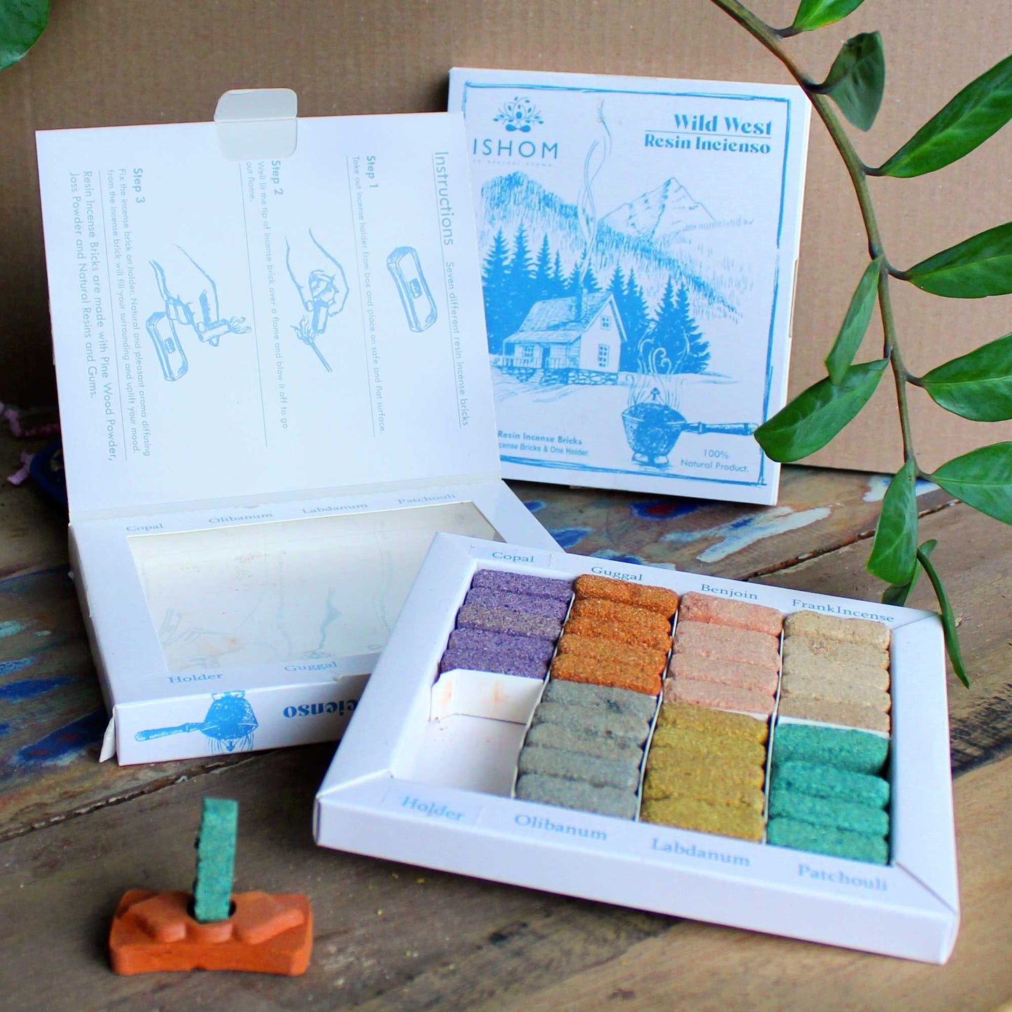Set of 70 Incense Smudge Bricks and Burner - 7 Wild West Fragrances