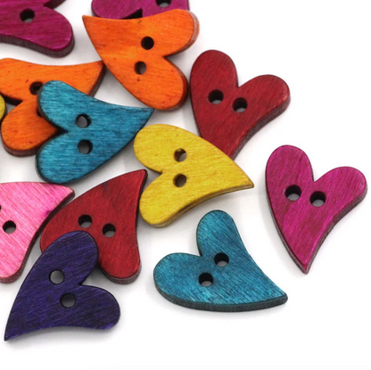 Sewing Scrapbooking Wooden Buttons Heart  Mixed Colours - Pack of 20