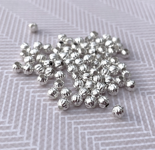 Silver Colour Corrugated 4 mm Metal Spacer Beads - Pack of 200