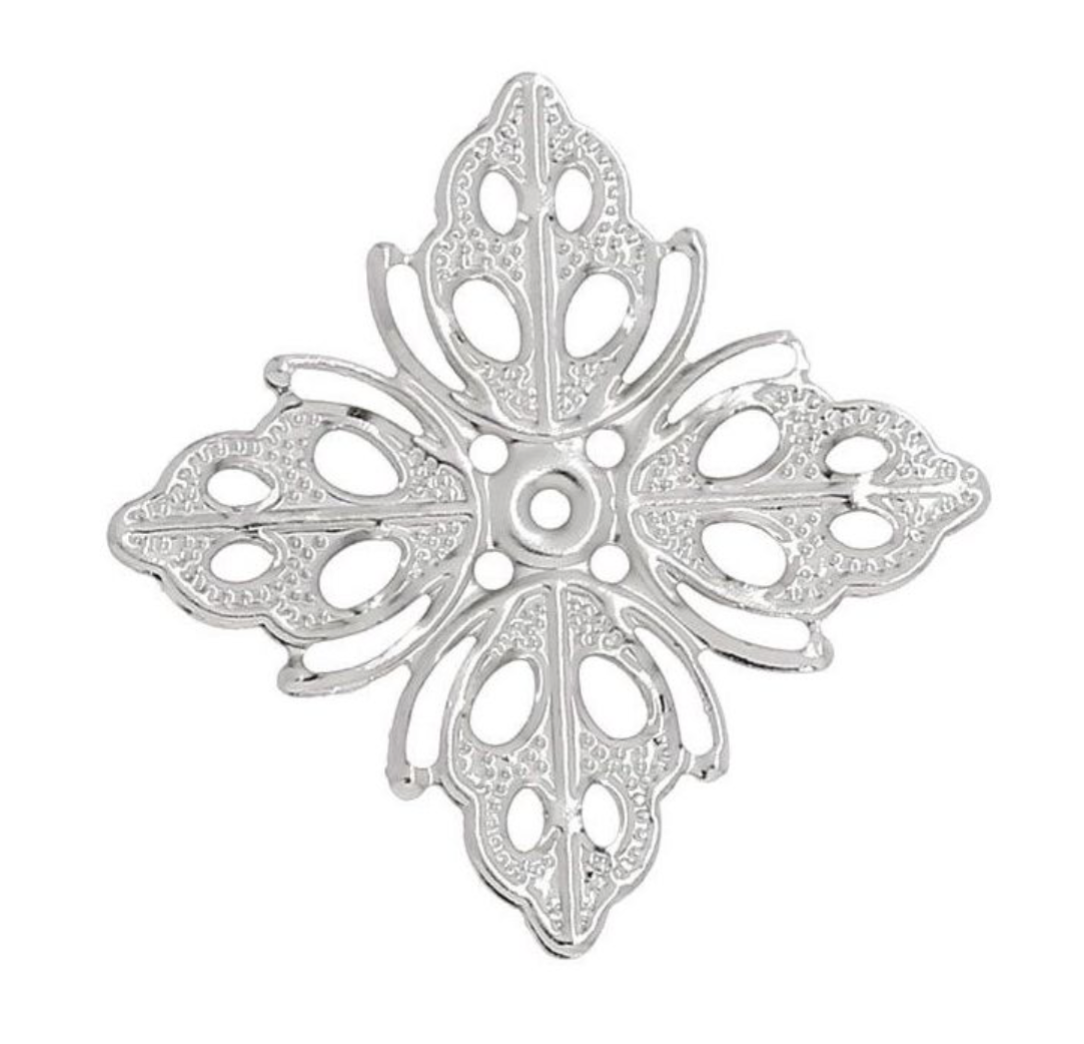 Silver Colour Square Filigree Scrapbooking Embellishments - Pack of 10