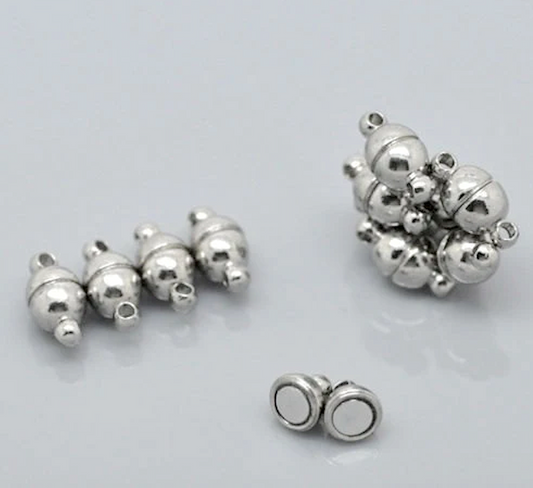 Silver Colour Strong Magnetic Clasps Round - Pack of 5 Sets