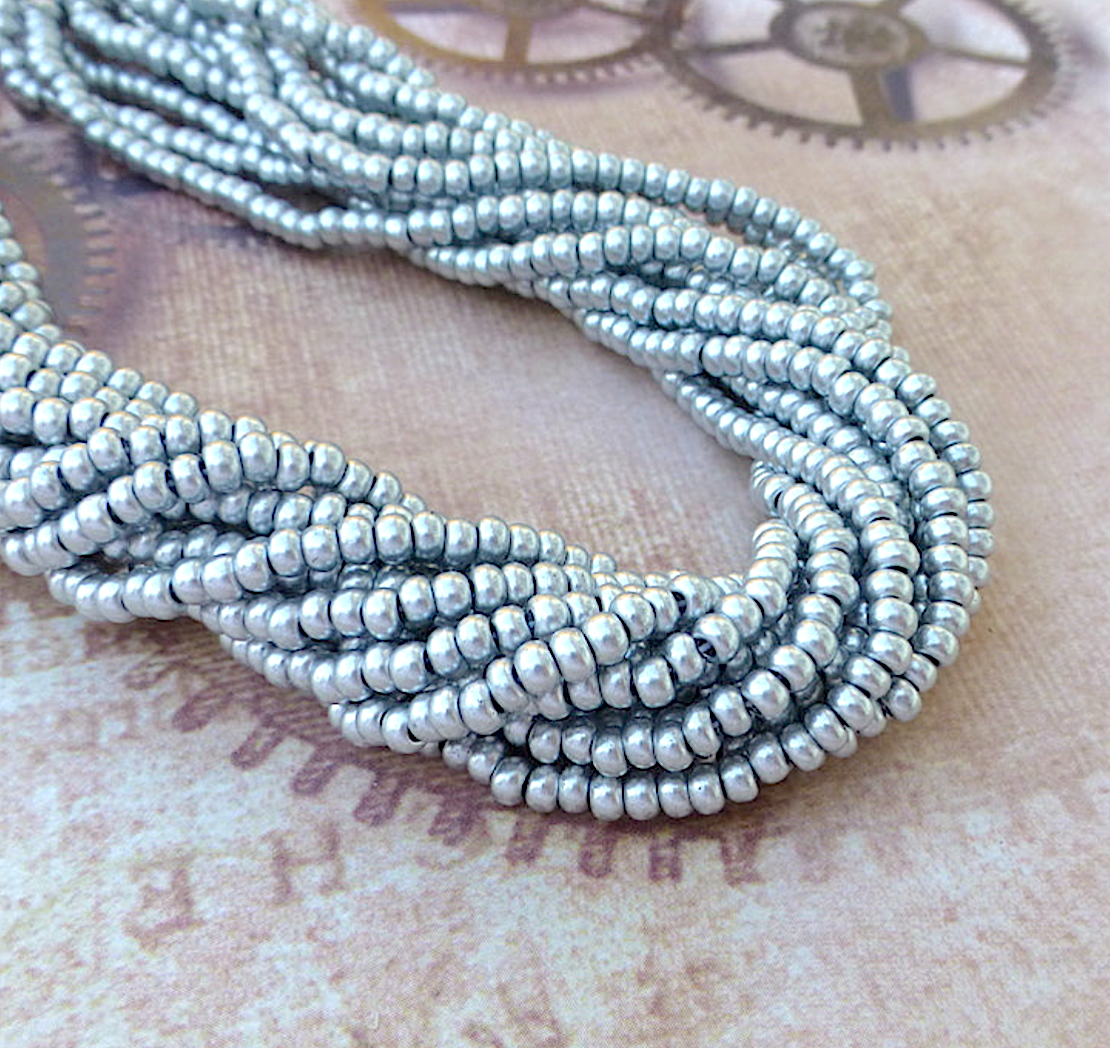 Silver Grey 8/0 Czech Glass Seed Beads - 20 grams