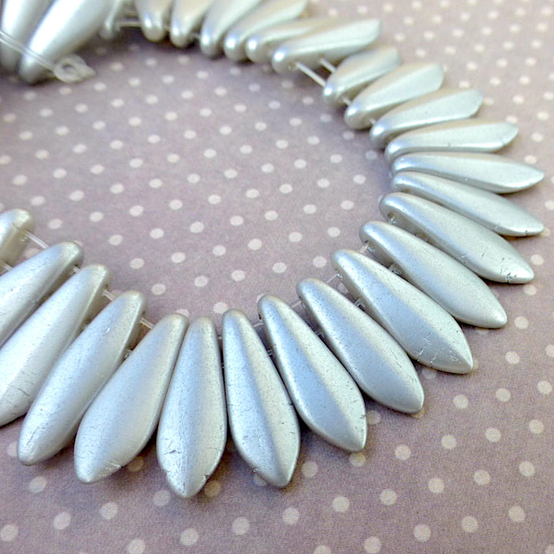 Silver Grey Two Hole Dagger Beads Czech Pressed Glass Beads - Pack of 10 grams
