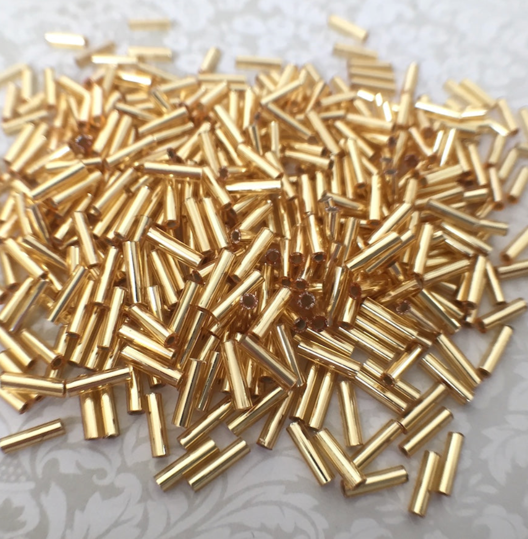 Silver Lined Gold 6mm Miyuki Bugle Beads BGL2-9062 - 10 grams