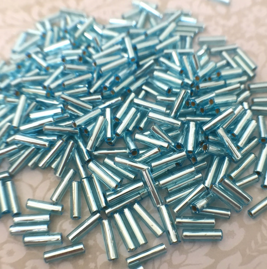 Silver Lined Light Blue 6mm Miyuki Bugle Beads BGL2-9066 - 10 grams