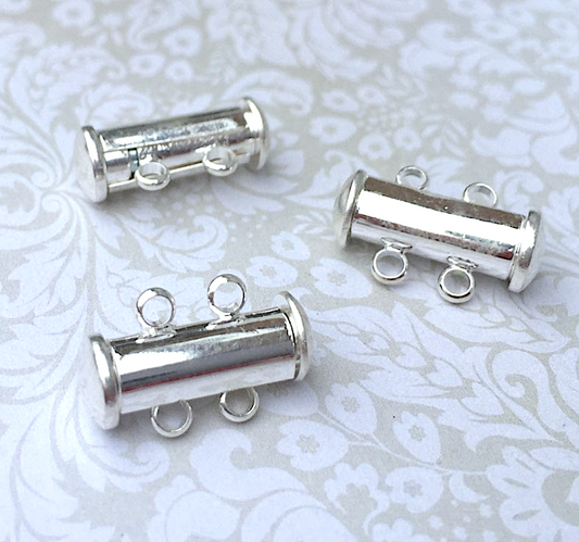 Silver Plated 2-strand Magnetic Slide Clasps - Pack of 2
