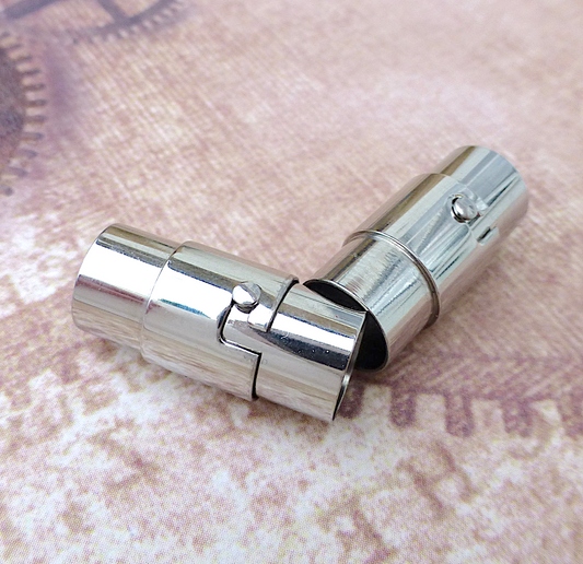 Silver Stainless Steel Tubular Locking Magnetic Clasp 6mm - Pack of 2